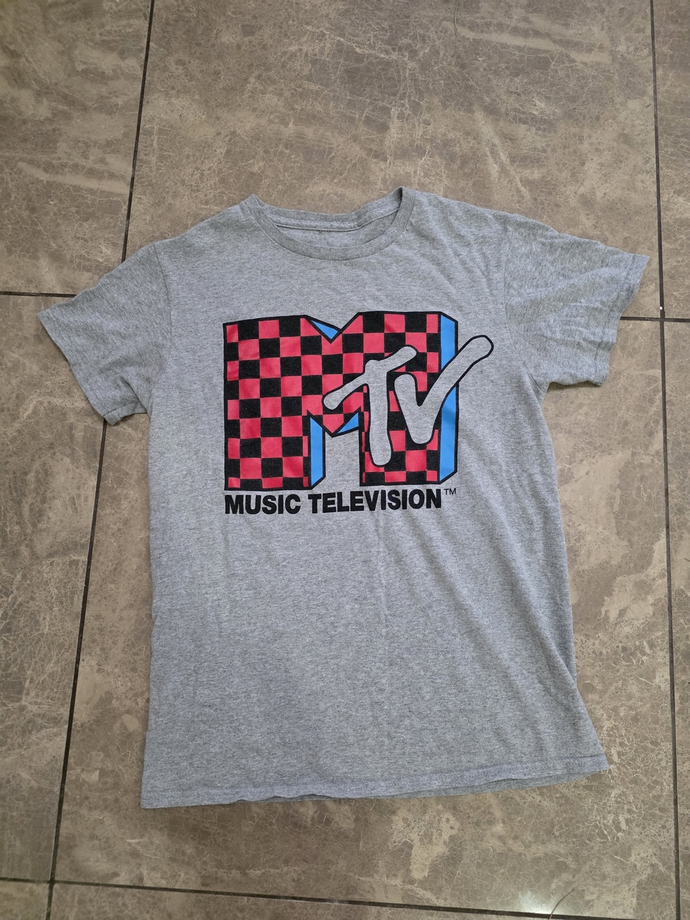 MTV Checkerboard Logo Gray Tee